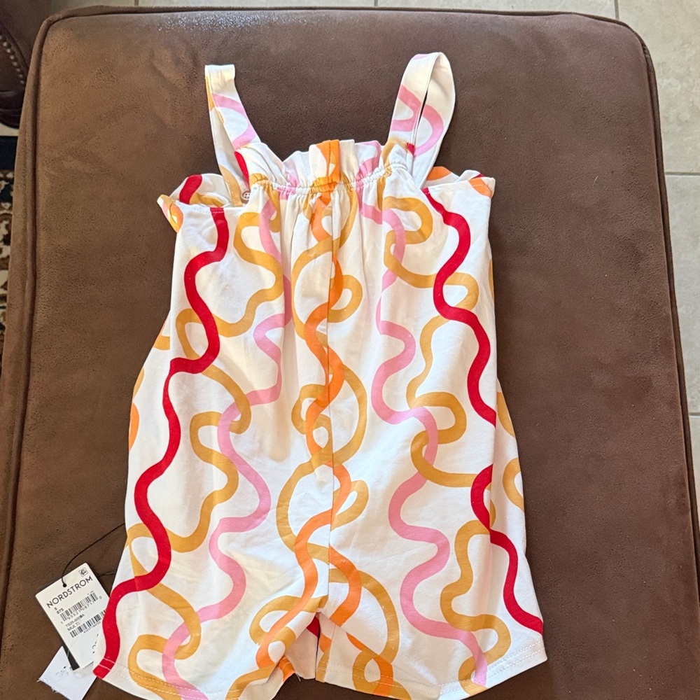 Tiny Tribe Girls' White Multicolor Wavy Print Romper Sz 5 New With Tags